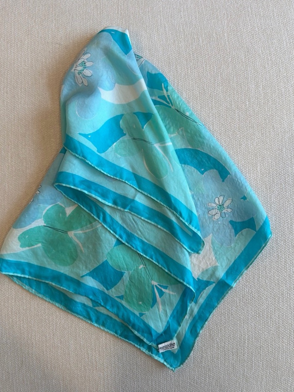 Vera Turquoise & Aqua Floral Silk Blend Scarf